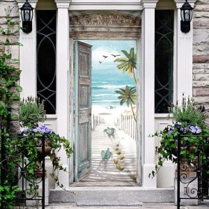 Turtle Beach Scene Door Cover – Unique Gifts Doorcover – Christmas Gift For Friends