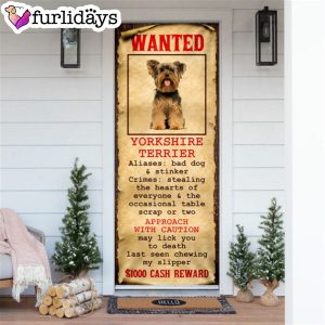 Wanted Yorkshire Terrier Door Cover Xmas Outdoor Decoration Gifts For Dog Lovers 6