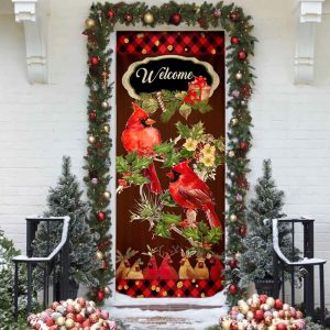 Welcome Home Cardinal Christmas Door Cover Cardinal Christmas Decor Christmas Door Cover Decorations 3