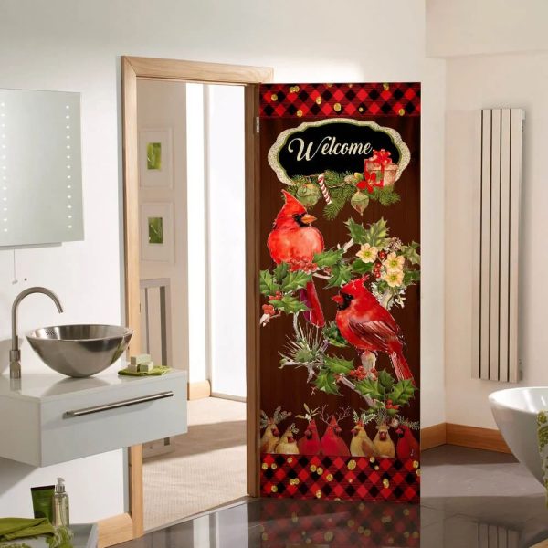 Welcome Home Cardinal Christmas Door Cover – Cardinal Christmas Decor – Christmas Door Cover Decorations