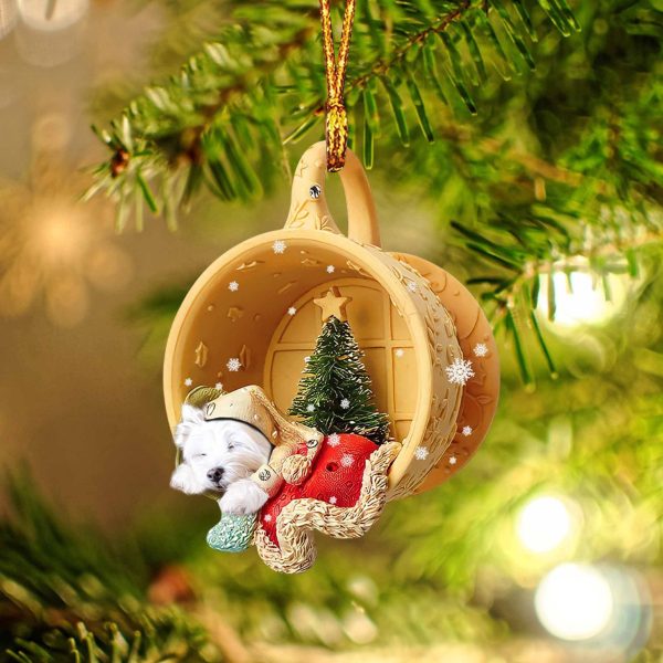West Highland White Terrier Sleeping In A Tiny Cup Christmas Holiday Two Sided Ornament – Best Gifts for Dog Lovers