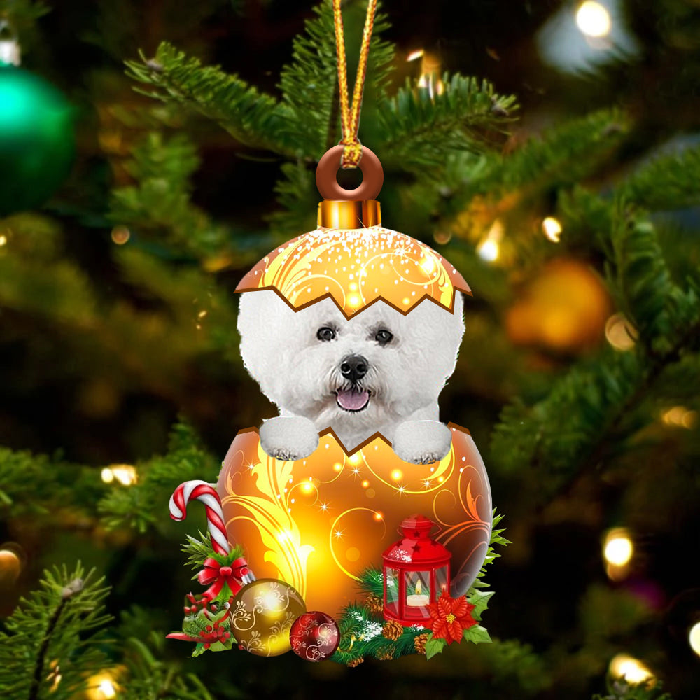 White Bichon Frise In Golden Egg Christmas Ornament - Car Ornament - Unique Dog Gifts For Owners