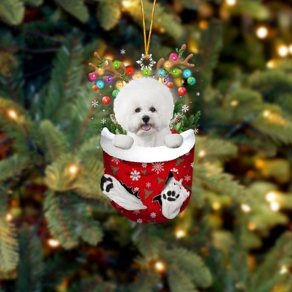 White Bichon Frise In Snow Pocket Christmas Ornament – Two Sided Christmas Plastic Hanging