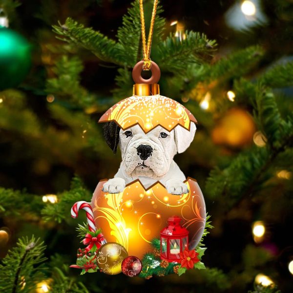 White Boxer In Golden Egg Christmas Ornament – Car Ornament – Unique Dog Gifts For Owners