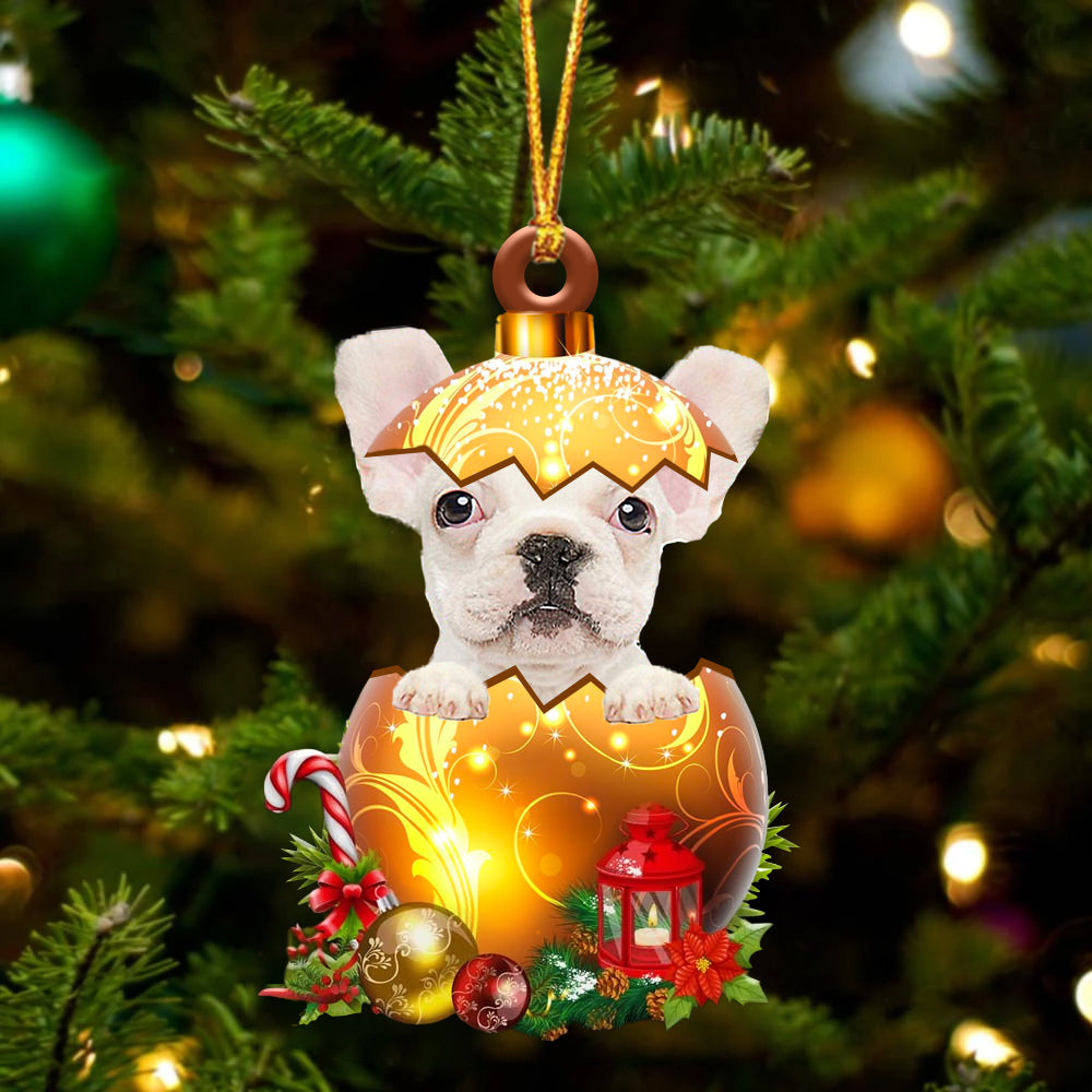 White French Bulldog In Golden Egg Christmas Ornament - Car Ornament - Unique Dog Gifts For Owners