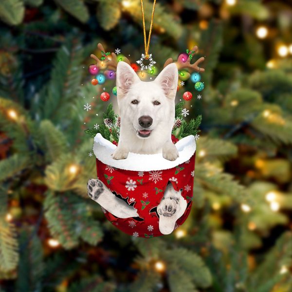 White German Shepherd In Snow Pocket Christmas Ornament – Two Sided Christmas Plastic Hanging