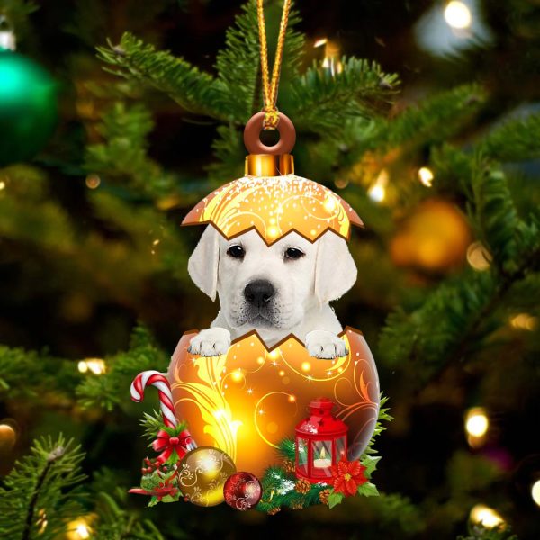 White Labrador In Golden Egg Christmas Ornament – Car Ornament – Unique Dog Gifts For Owners