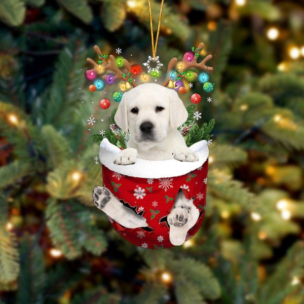 White Labrador In Snow Pocket Christmas Ornament – Two Sided Christmas Plastic Hanging