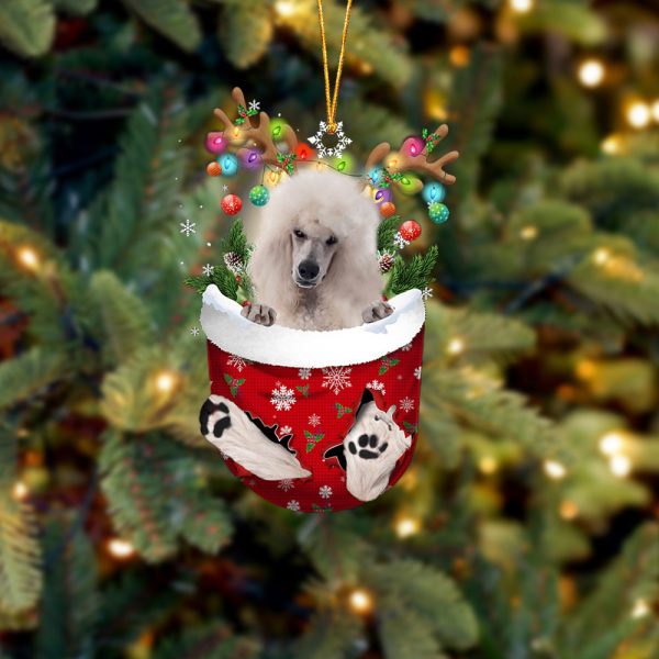 White Standard Poodle In Snow Pocket Christmas Ornament – Two Sided Christmas Plastic Hanging