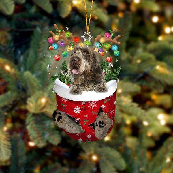 Wirehaired Pointing Griffon In Snow Pocket Christmas Ornament – Two Sided Christmas Plastic Hanging