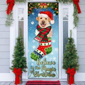 Yellow Lab In Sock Door Cover Believe In The Magic Of Christmas Labrador Retriever Gifts For Dog Lovers 1