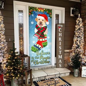 Yellow Lab In Sock Door Cover Believe In The Magic Of Christmas Labrador Retriever Gifts For Dog Lovers 2