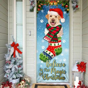 Yellow Lab In Sock Door Cover Believe In The Magic Of Christmas Labrador Retriever Gifts For Dog Lovers 3