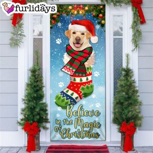 Yellow Lab In Sock Door Cover Believe In The Magic Of Christmas Labrador Retriever Gifts For Dog Lovers 6