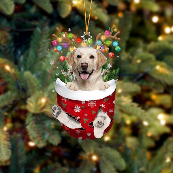 Yellow Labrador In Snow Pocket Christmas Ornament – Two Sided Christmas Plastic Hanging