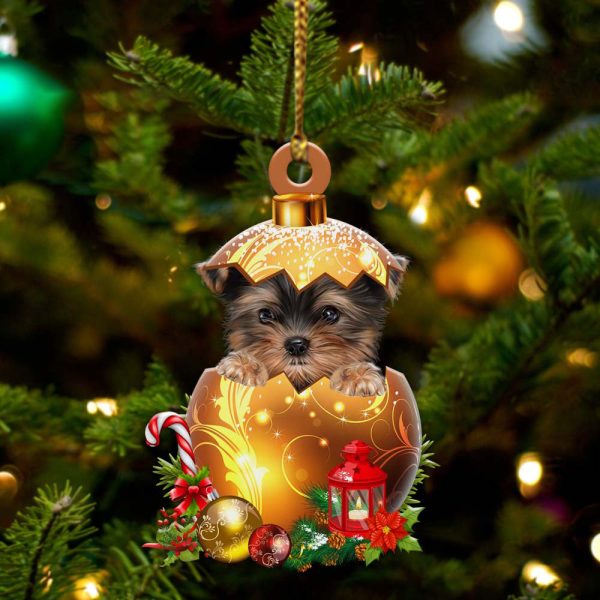 Yorkshire Terrier 03 In Golden Egg Christmas Ornament – Car Ornament – Unique Dog Gifts For Owners