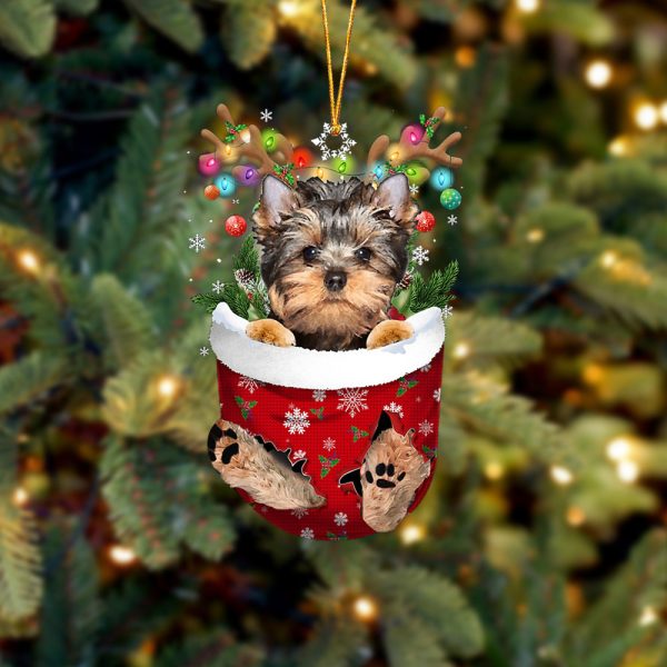 Yorkshire Terrier In Snow Pocket Christmas Ornament – Two Sided Christmas Plastic Hanging