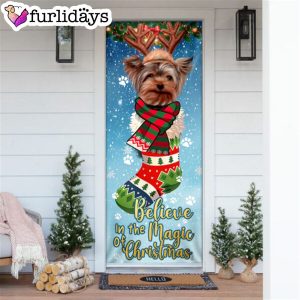 Yorkshire Terrier In Sock Door Cover Believe In The Magic Of Christmas Door Cover Gifts For Dog Lovers 6
