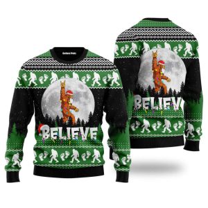 Bigfoot Believe Ugly Christmas Sweater For…