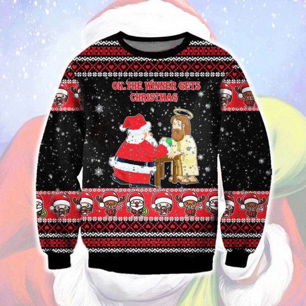 Jesus And Santa Claus Ugly Christmas Sweater Unisex Knit Sweater – Gift For Christmas