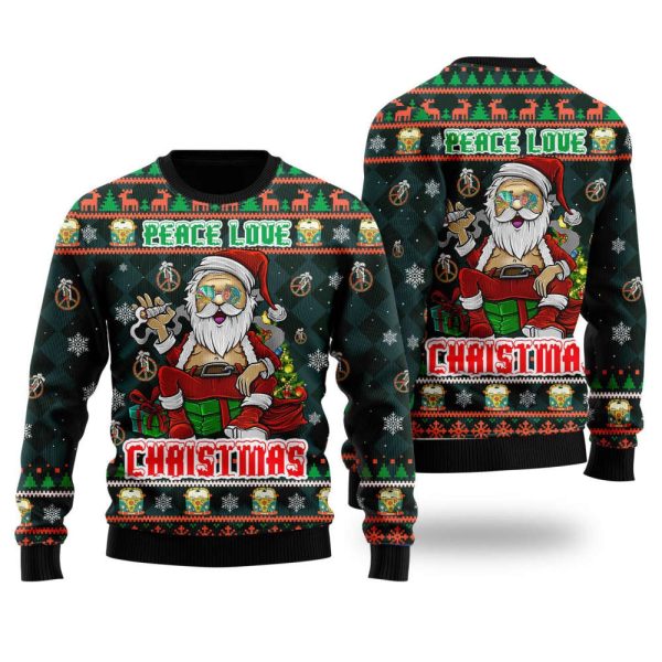 Peace Love Hippie Santa Claus Ugly Christmas Sweater For Christmas Gift