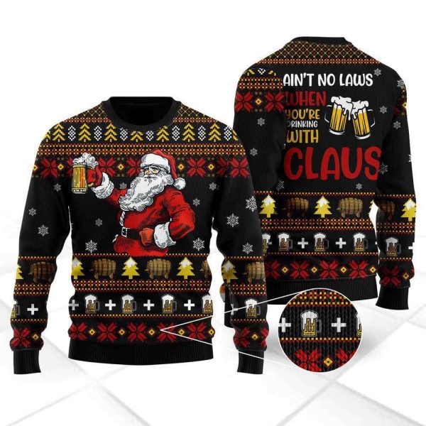 Funny Drinking With Claus Ugly Christmas Sweater For Christmas Gift