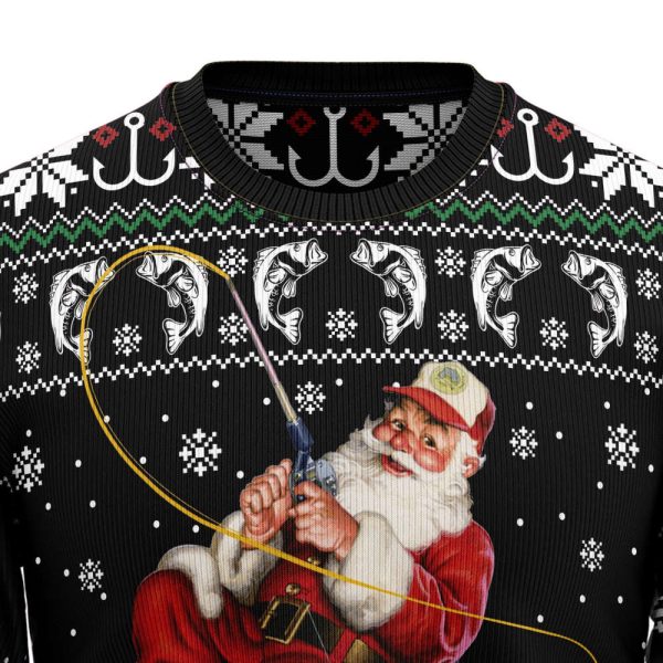 Santa Claus Fishing Ugly Christmas Sweater Gift