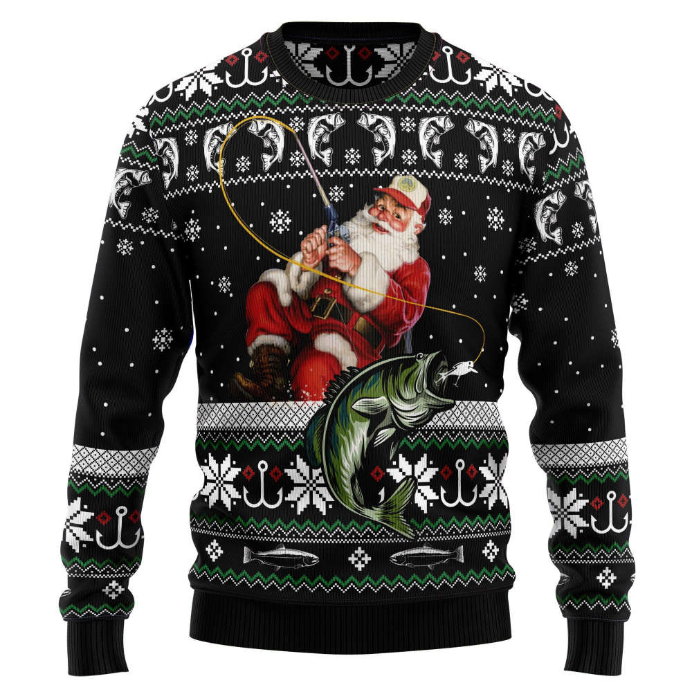 Santa Claus Fishing Ugly Christmas Sweater Gift - Furlidays