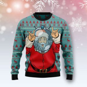 Santa Claus Astronaut Ugly Christmas Sweater…