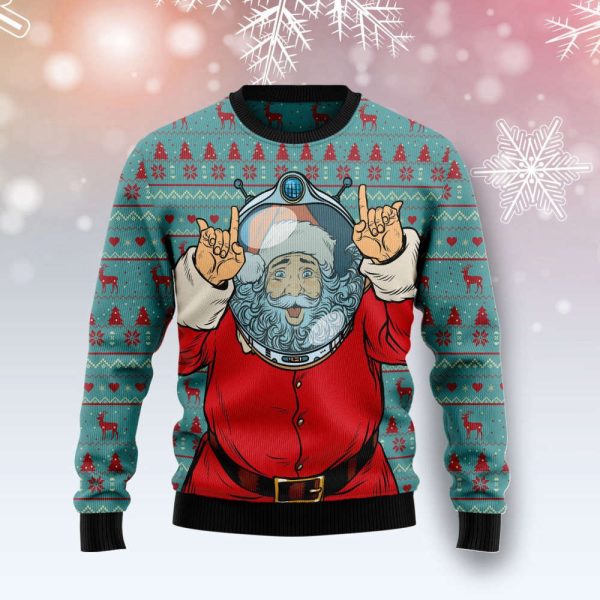 Santa Claus Astronaut Ugly Christmas Sweater Gift