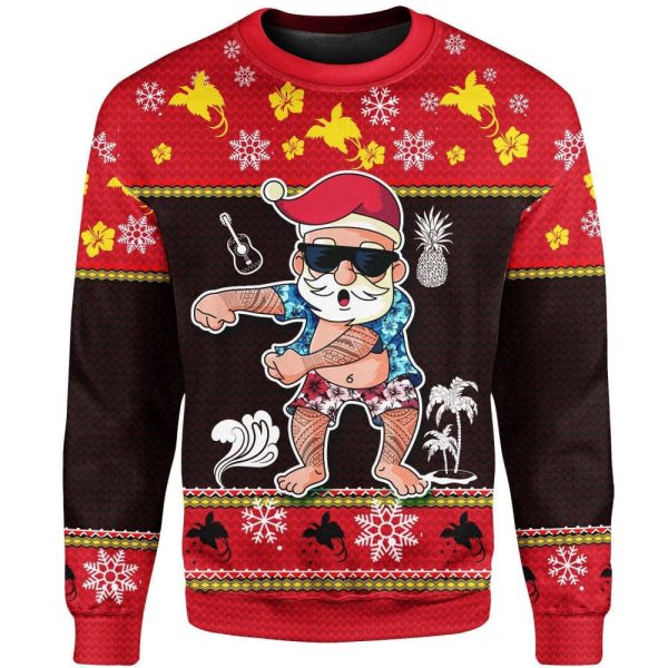 Papua New Guinea Custom Christmas Sweater – Santa Claus Polynesian Tattoo Gift For Christmas