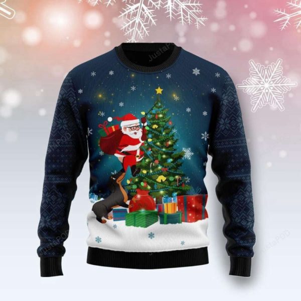 Dog Biting A Santa Claus Ugly Christmas Sweater Gift For Christmas
