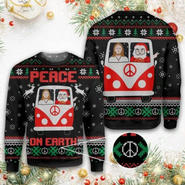 Jesus & Santa Peace On Earth Ugly Christmas Sweater For Christmas Day