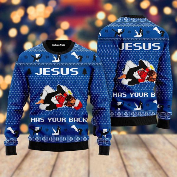 Jesus Has Your Back Jiu Jitsu Ugly Christmas Sweater For Christmas Gift