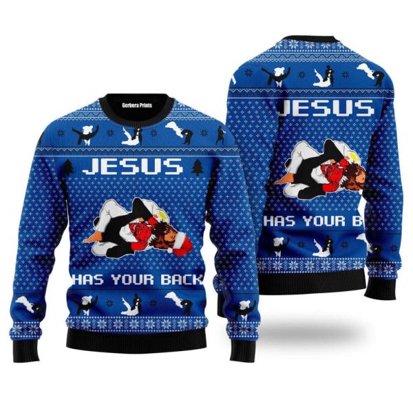 Jesus Has Your Back Jiu Jitsu Ugly Christmas Sweater For Christmas Gift