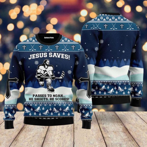 Jesus Saves Hockey Ugly Christmas Sweater For Men & Women UH1710