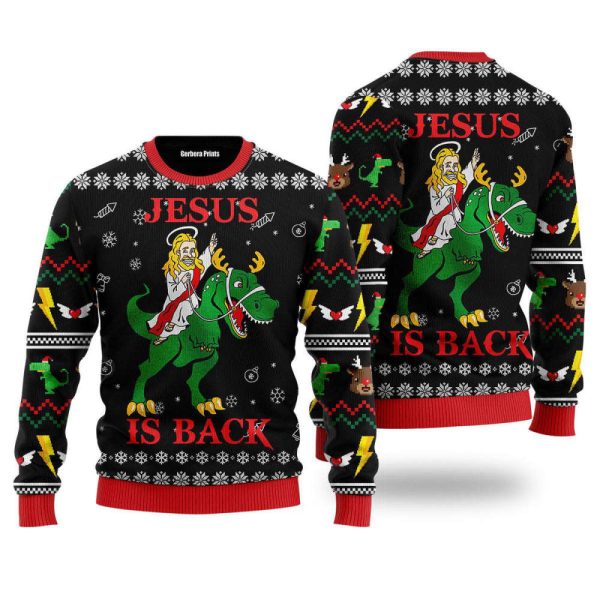 Jesus Ride Dinosaur Jurassic ParkJesus Is Back Ugly Christmas Sweater