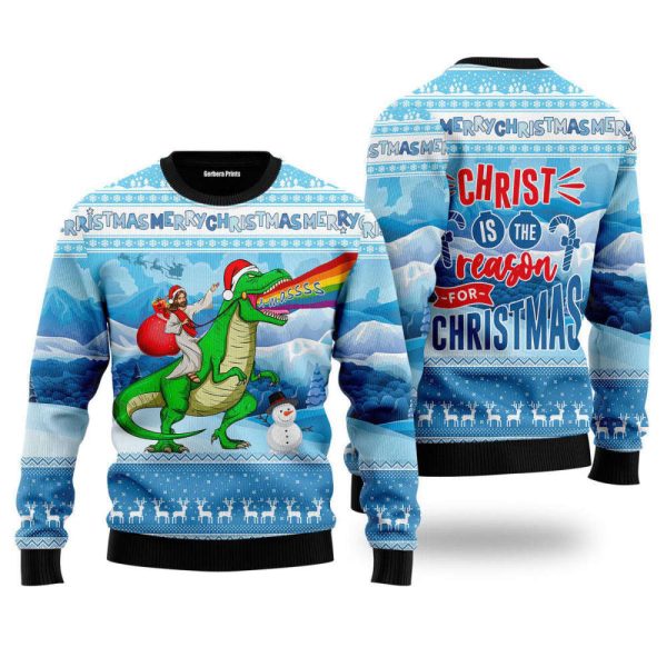 Jesus Riding A Dinosaur Jurassic ParkChristmas Jesus Ugly Christmas Sweater