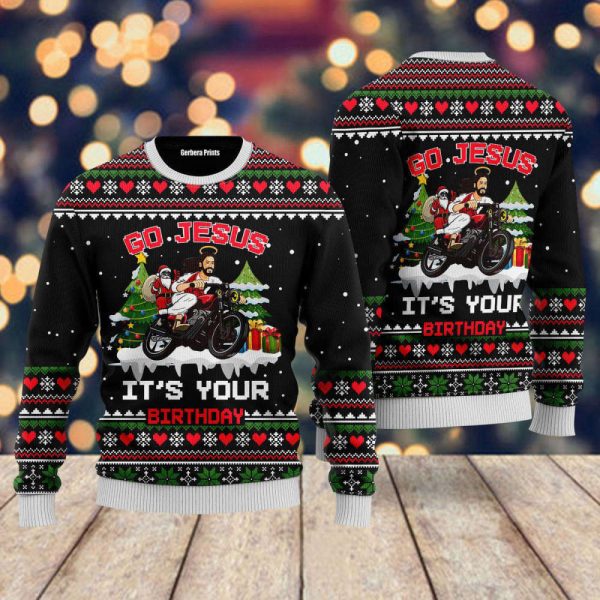 Santa Jesus Ride Motobike Ugly Christmas Sweater Gift UH1235