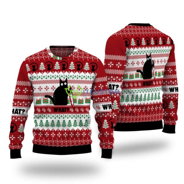 Funny Black Cat What Ugly Christmas Sweater