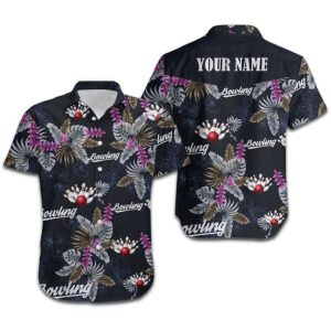 Aloha Bowling Black Background Custom Name Hawaiian Shirt Unisex Men HN3564
