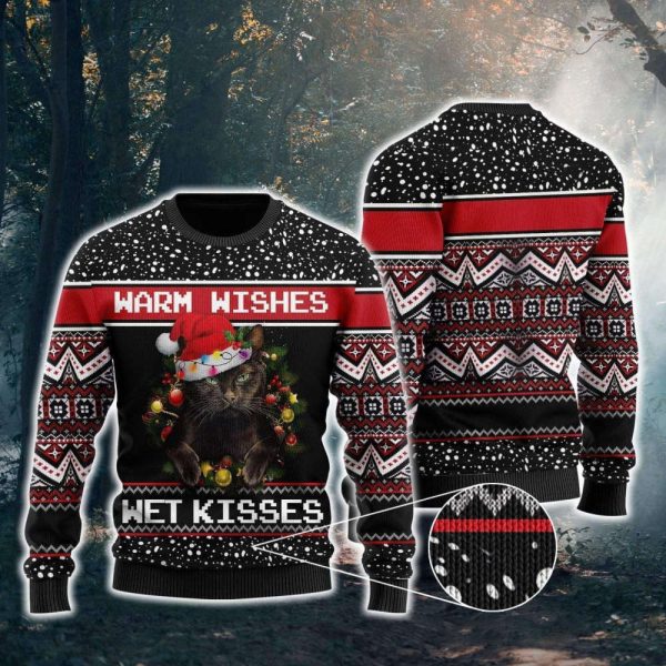 Black Cats Warm Wishes Wet Kisses Ugly Christmas Sweater, All Over Print Sweatshirt Gift For Christmas