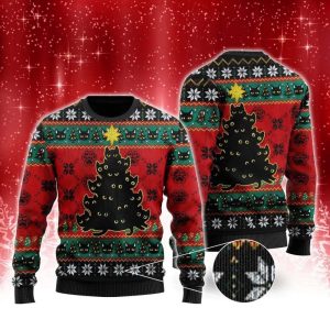 Black Cat Tree Ugly Christmas Sweater…