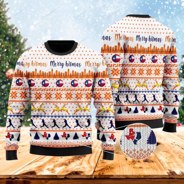 Merry Hitmas Texas Baseball For Unisex Ugly Christmas Sweater – Sweatshirt Gift For Christmas Day