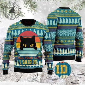 Cat Say Hi Ugly Christmas Sweater,…