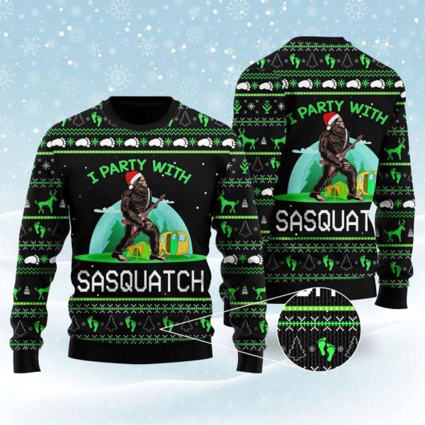 I’m Party With Sasquatch Camping Ugly Christmas Sweater, I’m Party With Sasquatch Camping  – Sweatshirt Gift For Christmas Day