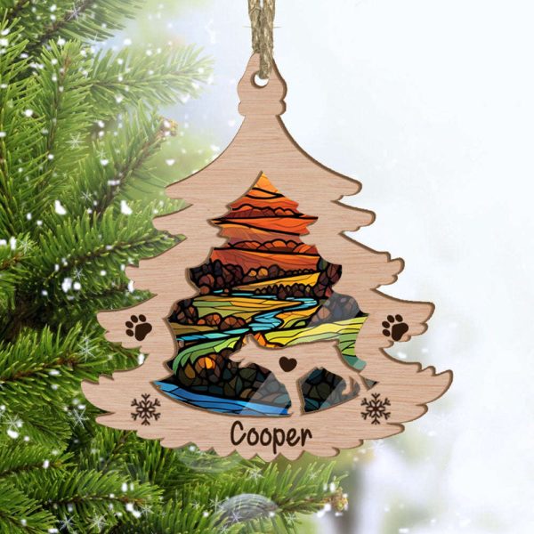 Custom Doberman Pinscher Pine Tree Suncatcher Ornament Custom Name Christmas Ornament Gift for Dog Lover