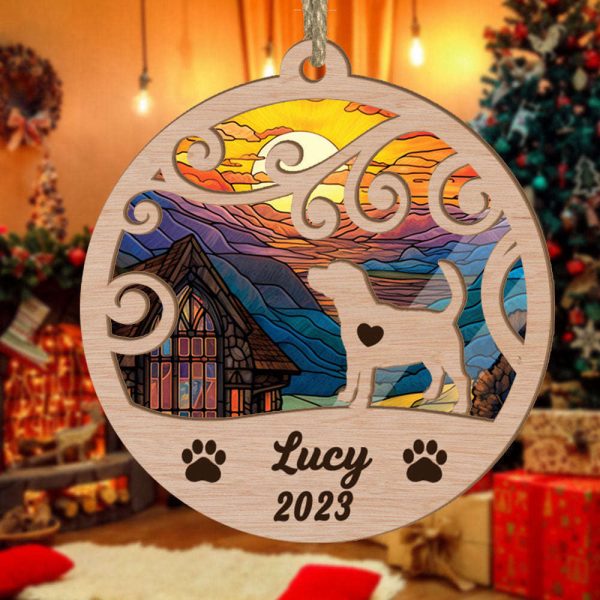 Custom Suncatcher Ornament Beagle – Sunset Background Custom Name and Year Christmas Gift for Dog Lover