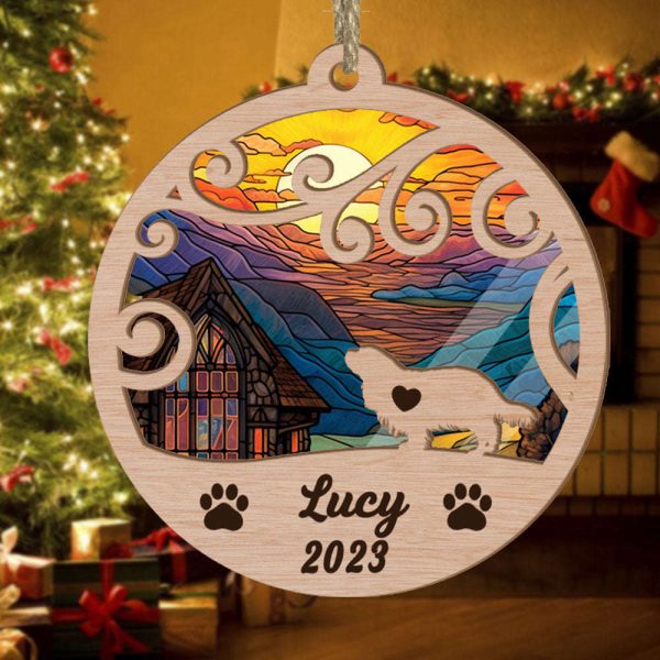 Custom Suncatcher Ornament Cavalier King Charles Spaniel – Sunset Background Custom Name and Year Christmas Gift for Dog Lover