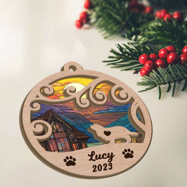 Custom Suncatcher Ornament Cavalier King Charles Spaniel – Sunset Background Custom Name and Year Christmas Gift for Dog Lover